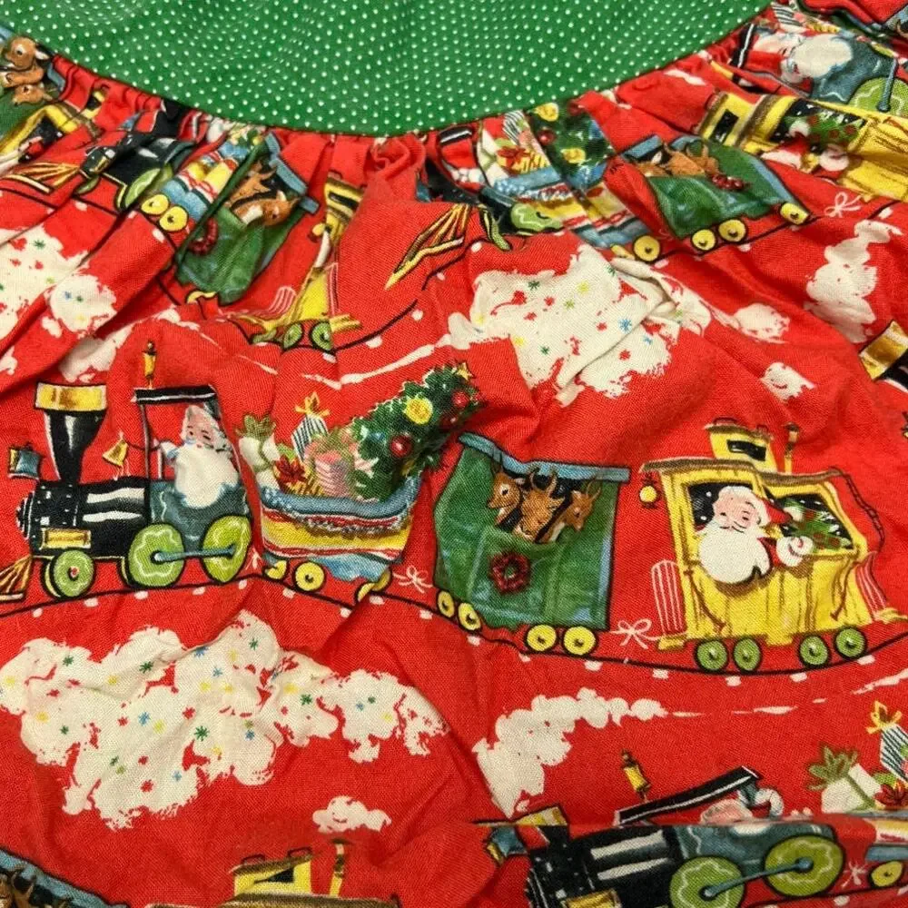 BOUTIQUE SWEET PETUNIA Vintage Santa Train Christmas Peplum Dress SZ 2